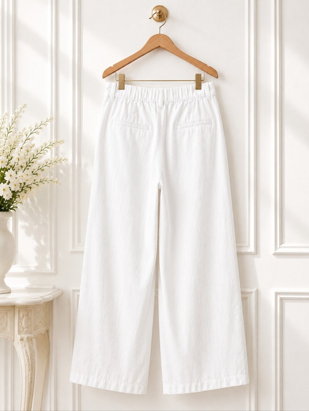 Dictionary White Linen Blend Wide Leg Pants | Size: XL 16 | High Rise Trouser - Picture 7 of 11